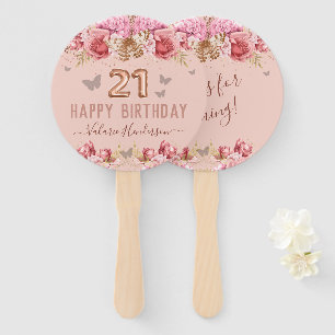Leque Borboletas floridas aniversário de 21 anos feliz