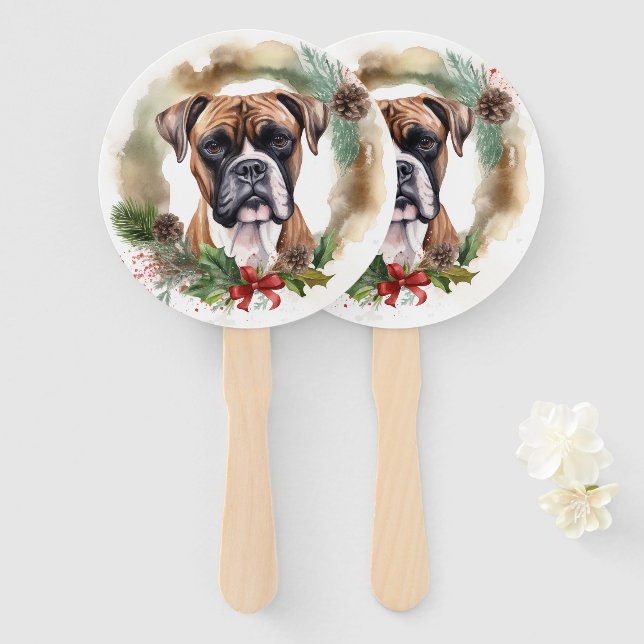 Leque Boxer Christmas Wreath Festivo Pup (Frente e Verso)