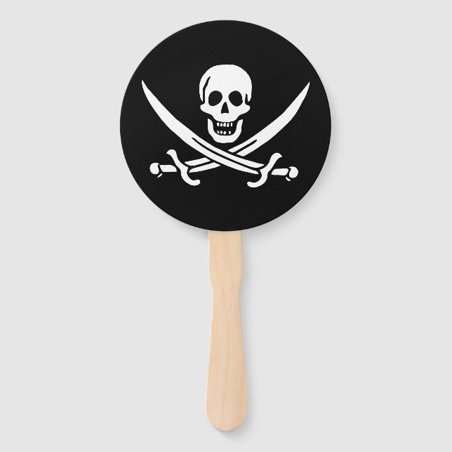 Leque Branco, Bandeira Pirata Calico Jack, Caveira e Cut (Frente)