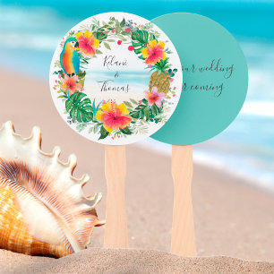 Leque Brisa da Ilha Casamento Aquarela de Praia Tropic