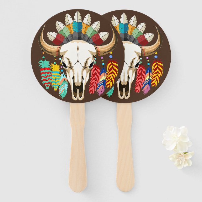 Leque Buffalo Skull Native American Emblem (Frente e Verso)