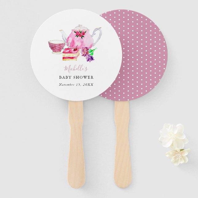 Leque Bule rosa do Chá de fraldas de Aquarela (Frente e Verso)