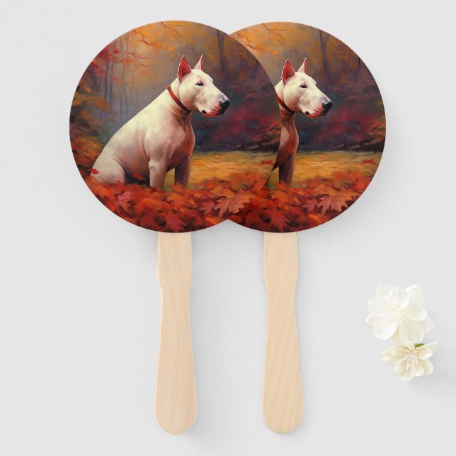 Leque Bull Terrier no outono deixa cair inspiração (Frente e Verso)