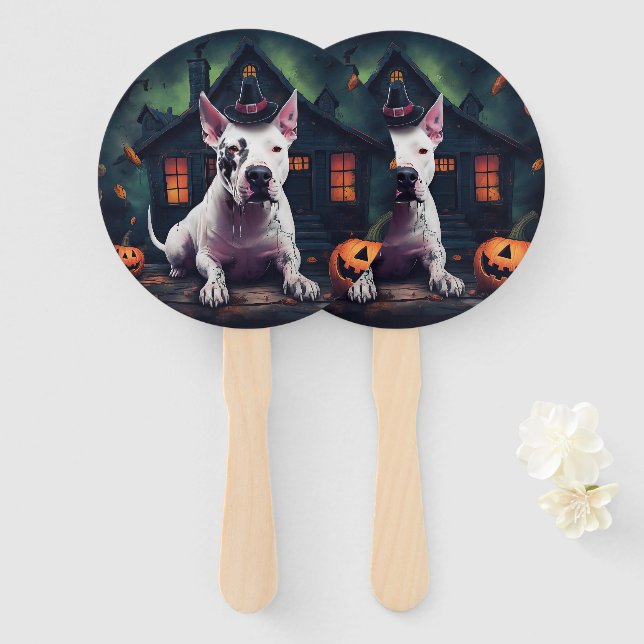 Leque Bull Terrier Pumpkins Halloween Scary (Frente e Verso)