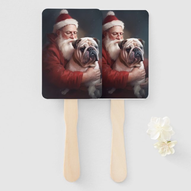 Leque Bulldog Com Papai Noel Natal Festivo  (Frente e Verso)