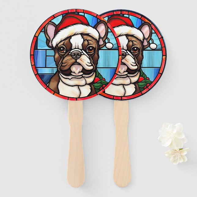 Leque Bulldog Francês Vidro Pintado Natal (Frente e Verso)