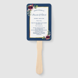 Leque Burgundy de flores azuis de marinho de casamento