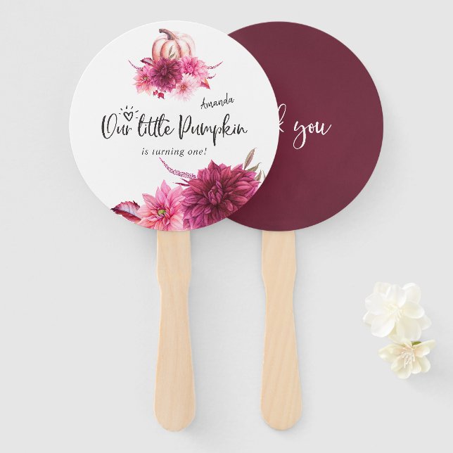 Leque Burgundy e Blush Outono Abóbora Aniversário (Frente e Verso)