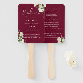 Leque Burgundy Floral Greenery Weding Program
