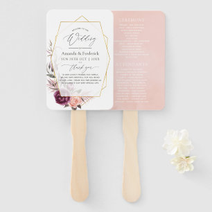 Leque Burgundy Plum e Blush Floral Casamento Geométrico