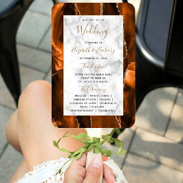 Leque Burnt Orange Gold Agate Marble Wedding Program
