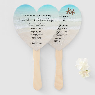 Leque By the Sea Heart-Shaped Wedding Fan Program
