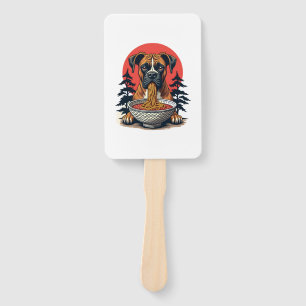 Leque Cachorro Boxer Antigo Comendo Ramen Pôr do Sol Jap