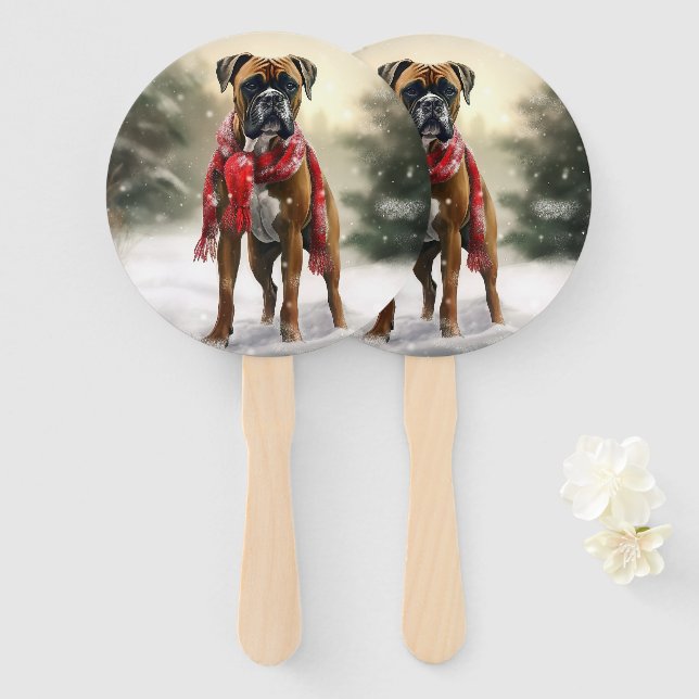 Leque Cachorro Boxer na Neve Natal (Frente e Verso)
