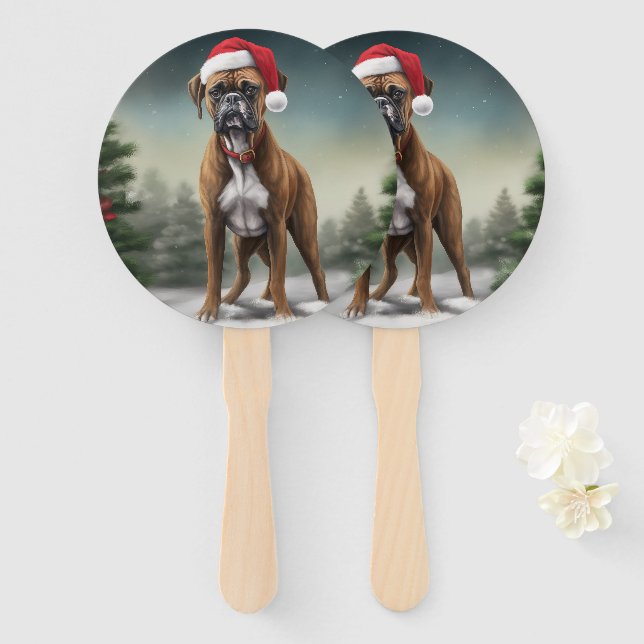 Leque Cachorro Boxer na Neve Natal (Frente e Verso)