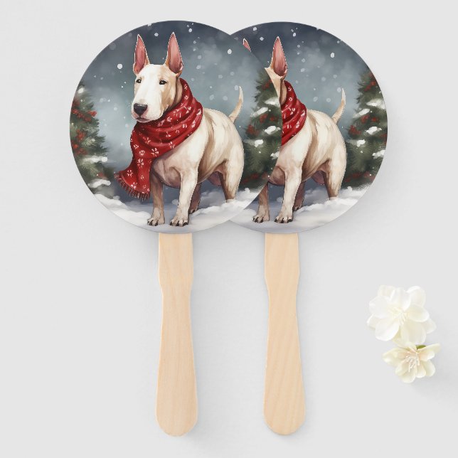 Leque Cachorro Bull Terrier na Neve Natal (Frente e Verso)