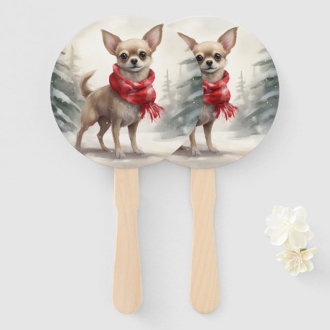 Leque Cachorro Chihuahua na neve Natal  (Frente e Verso)