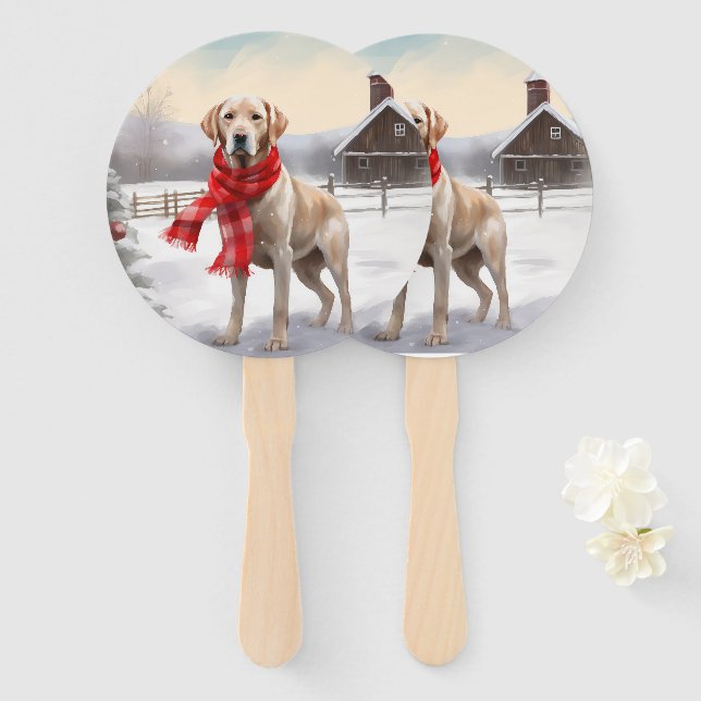 Leque Cachorro Labrador na Neve Natal (Frente e Verso)