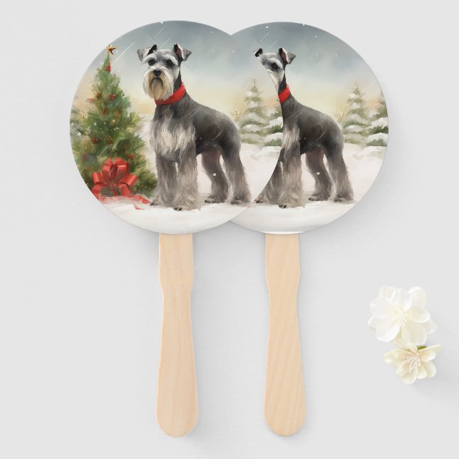 Leque Cachorro Schnauzer na Neve Natal (Frente e Verso)