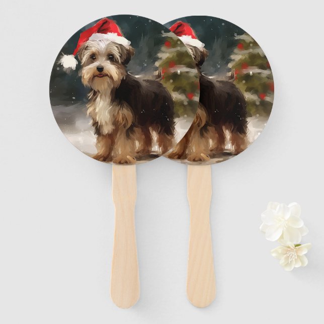 Leque Cachorro Terrier no Natal da Neve (Frente e Verso)