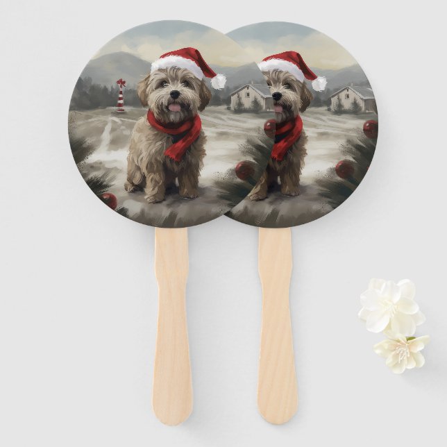 Leque Cachorro Yorkipoo na Neve Natal (Frente e Verso)
