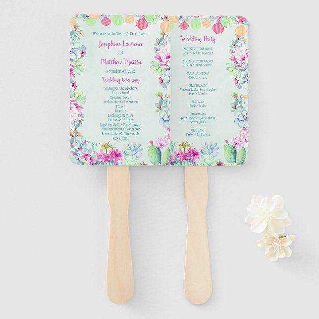 Leque Cactus Lantern Fiesta Suculenta Cerimônia De Casam (Frente e Verso)