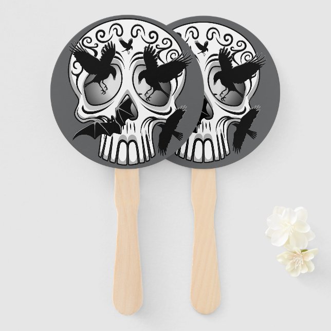 Leque Calaveras Decorativas do Halloween (Frente e Verso)