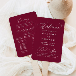 Leque Caligrafia Moderna Programa de Casamento Borgonha