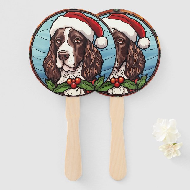 Leque Cão de Caça Springer Inglês Vidro Colorido Natal (Frente e Verso)