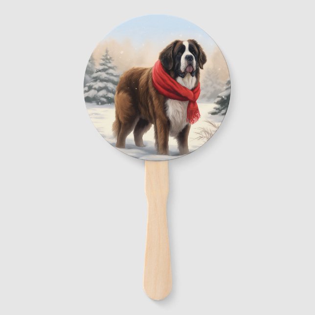 Leque Cão São Bernardo na Neve Natal  (Frente)