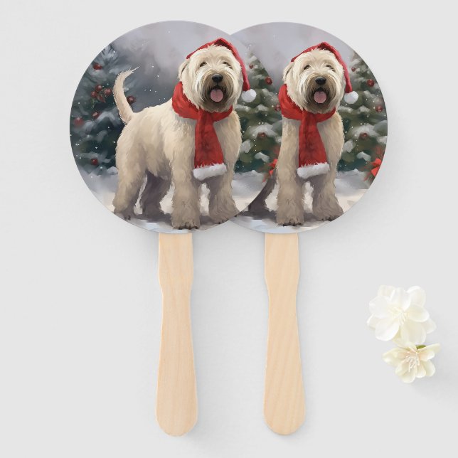 Leque Cão Terrier Wheaten na Neve Natal (Frente e Verso)