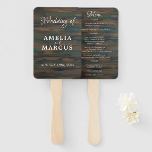 Leque Cardápio de Casamento em Madeira Escura Rústica co