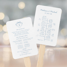 Leque Cartões de Detalhes de Casamento Azuis Desenhados 