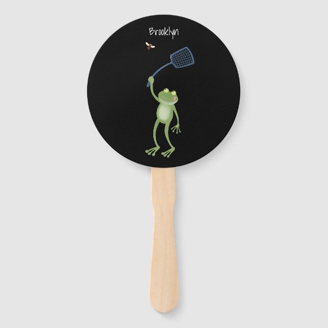 Leque Cartoon de mosca verde-sapo engraçado (Frente)