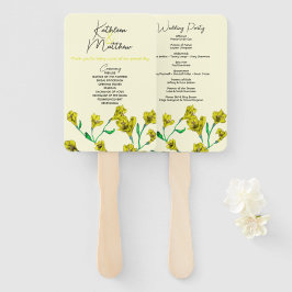 Leque Casamento Amarelo de Aquarela Floral