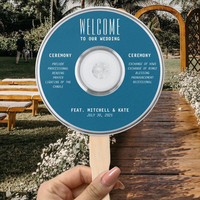 Leque Casamento Azul do CD de Música (Music CD Blue Wedding Hand Fan
)