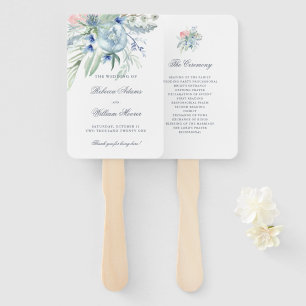 Leque Casamento azul e cor-de-rosa da aguarela da peôni
