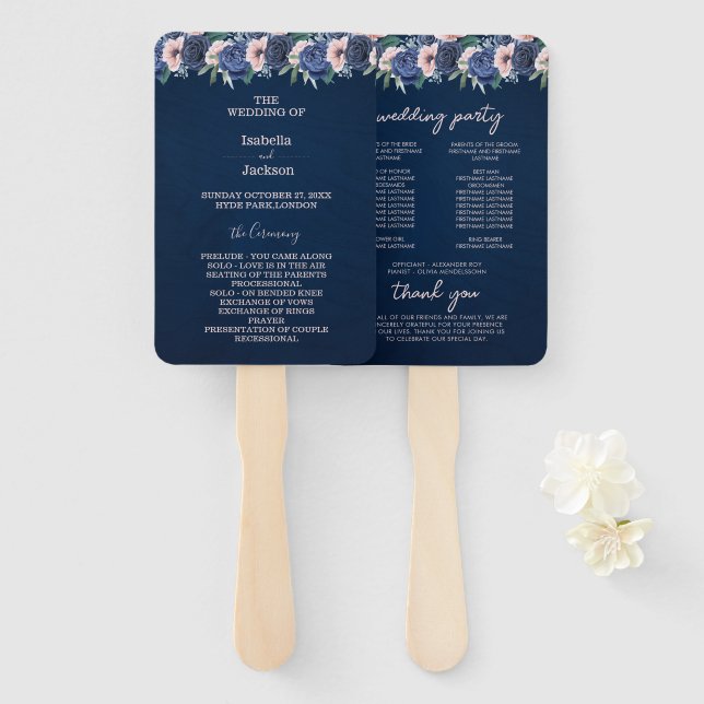Leque Casamento Azul Empoeirado Champanhe Marfim  (Frente e Verso)