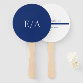 Leque Casamento Azul Marinho Minimalista Monograma Simpl