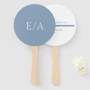 Leque Casamento Azul Poeirento Simples Elegante Monogram