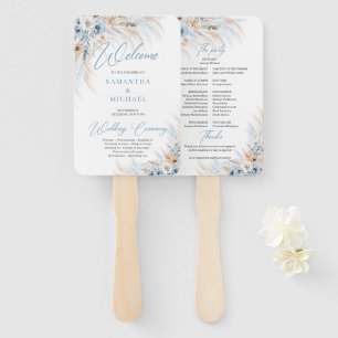Leque Casamento Blue Floral e Rosas de Ivory Pampas Gras