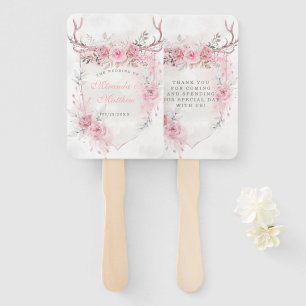 Leque Casamento Blush Pink Sage Peony Deer Antlers