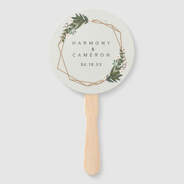 Leque Casamento Boho Geométrico Moderno com Dourado e Ve