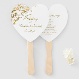 Leque Casamento Branco de Script Floral Dourado e Elegan