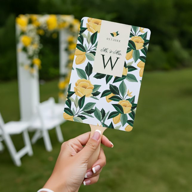 Leque Casamento Branco Elegante De Árvore Floral De Limã (Lemon Blossom Floral Tree Elegant White Wedding Hand Fan)