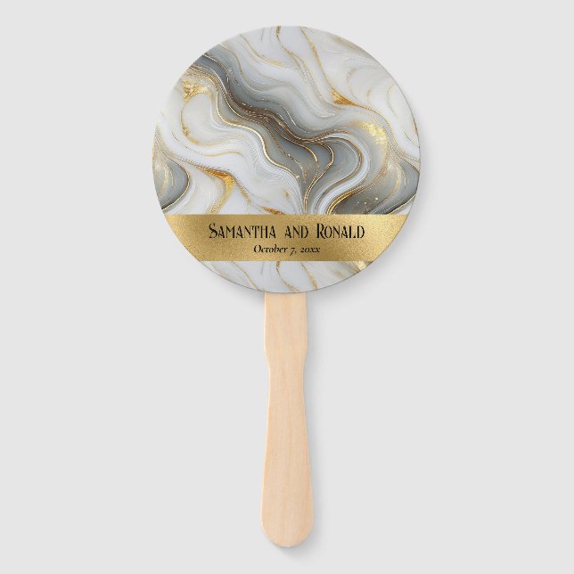 Leque Casamento Branco Marmoreado de Cinzas Douradas Ele (Frente)