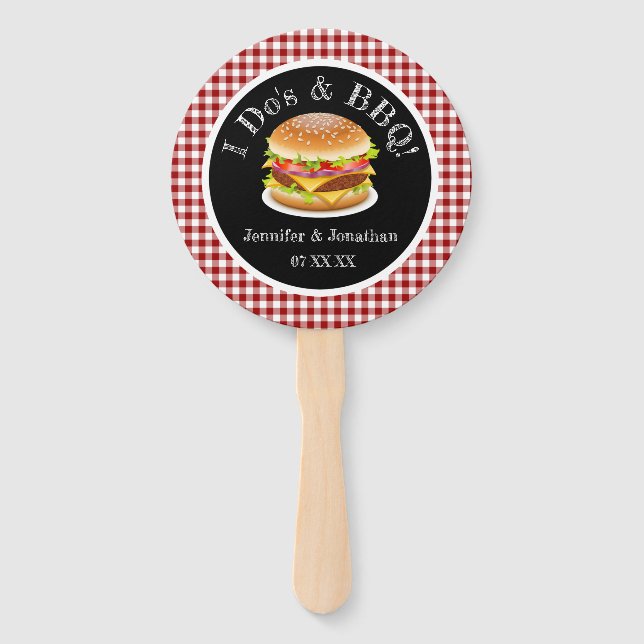 Leque Casamento Casual de Gingham Hamburger Vermelho (Verso)