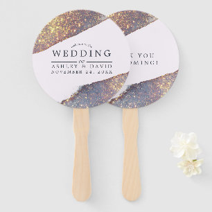 Leque Casamento Chic Glitter Dourado Roxo Iridescente