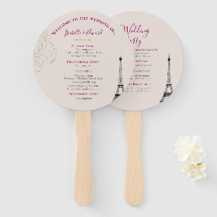 Leque Casamento Chic Rosa Bege e Dourado Torre Eiffel Or