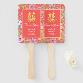 Leque Casamento chinês xi duplo floral Peranakan vermelh